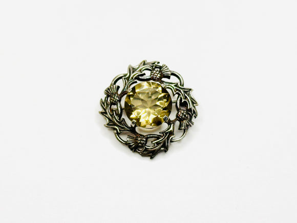 Vintage Scottish Silver and Citrine Thistle Brooch