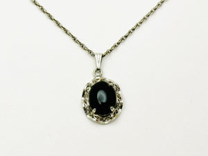 Vintage Black Onyx Sterling Pendant Necklace