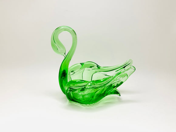 Vintage Green Art Glass Swan