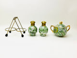 Vintage Paisley Condiment Set, Salt and Pepper Shakers with Brass Caddy and Sugar or Mustard Bowl