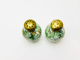 Vintage Paisley Condiment Set, Salt and Pepper Shakers with Brass Caddy and Sugar or Mustard Bowl