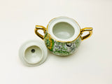 Vintage Paisley Condiment Set, Salt and Pepper Shakers with Brass Caddy and Sugar or Mustard Bowl