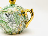 Vintage Paisley Condiment Set, Salt and Pepper Shakers with Brass Caddy and Sugar or Mustard Bowl