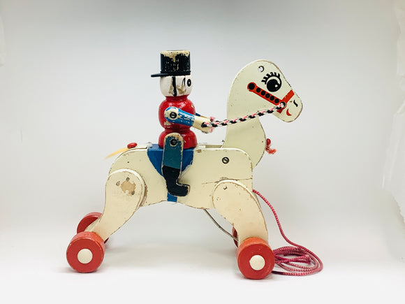 1950's Toy Soldier Riding a Horse Pull Toy