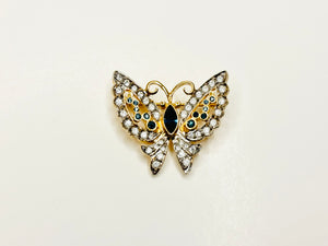 Vintage Sapphire and Clear Rhinestone Butterfly Brooch