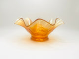 1930’s Dugan Triplets Marigold Carnival Glass Ruffled Bowl