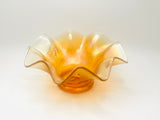 1930’s Dugan Triplets Marigold Carnival Glass Ruffled Bowl