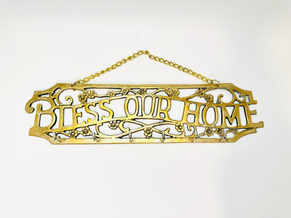 Vintage Bless Our Home Brass Key Holder