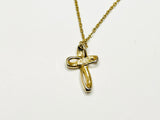 Vintage Petite JTC 95 Gold Filled Red Clear Crystal Cross Pendant on a Thin Gold Toned Metal Chain