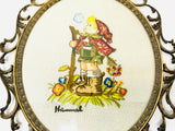 Vintage Hummel Needlepoint in Large Ornate Brass Frame, Convex Glass