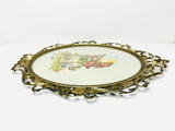 Vintage Hummel Needlepoint in Large Ornate Brass Frame, Convex Glass