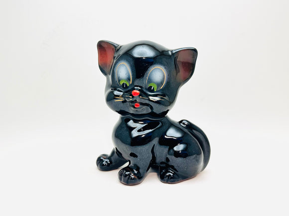 Vintage Redware Pottery Black Cat