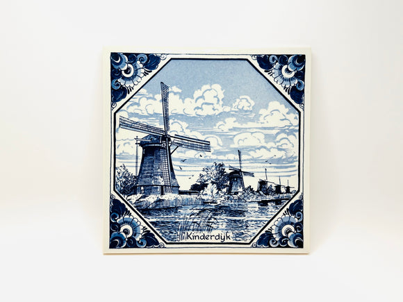 Vintage Delft Windmill Handmade Tile Trivet