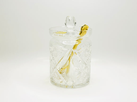 Vintage Imperlux Genuine Handcut 24% Lead Crystal Lidded Honey/Mustard/Jam Jar