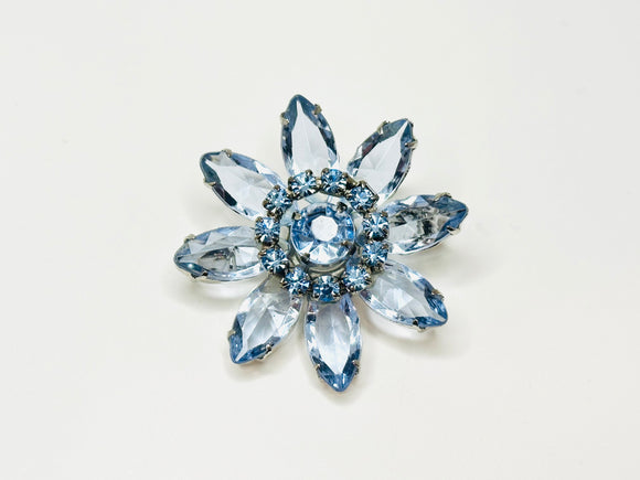 Vintage Blue Flower Rhinestone Brooch