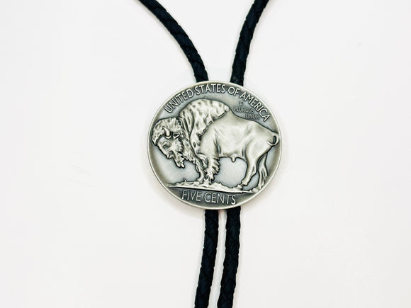 Vintage Buffalo Coin Pendant Bolo Tie