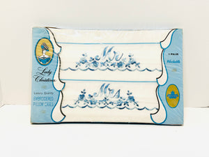 1950’s Lady Christina Embroidered Mr & Mrs Pillowcase Set - Sealed