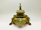Vintage Ornate Brass Inkwell With Glass Ink Bottle