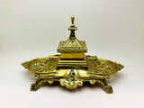 Vintage Ornate Brass Inkwell With Glass Ink Bottle