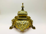Vintage Ornate Brass Inkwell With Glass Ink Bottle