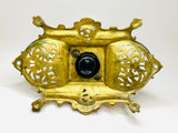 Vintage Ornate Brass Inkwell With Glass Ink Bottle