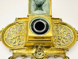 Vintage Ornate Brass Inkwell With Glass Ink Bottle