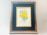 Vintage Plastic Velvet Framed Floral Print