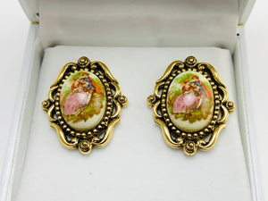SOLD! Vintage Fragonard Courting Couple Lucite Earrings
