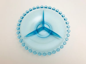 Vintage Czech Turquoise Candlewick Glass Sklo Union Divided Dish