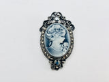 Victorian Style Cameo Black and White Brooch With Rhinestones