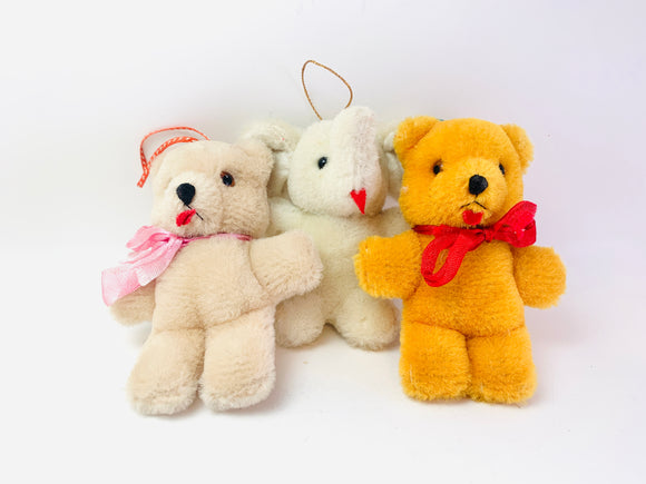 Vintage Miniature Plush Bears and Elephant Ornaments