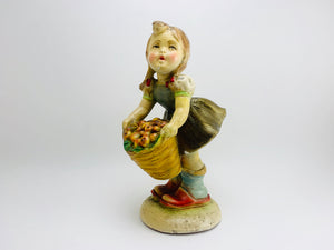 1920’s Italian Chalkware Girl with Apples Figurine