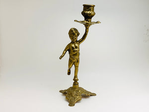 Vintage Brass Cherub Candlestick Holder