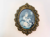 Vintage Italian Ornate Metal Framed Print “Miss Jane Bowles”, Convex Glass