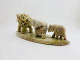 Vintage Hand Carved Marble Elephant Family from India