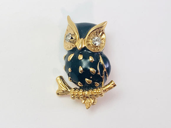 Vintage D’Orlan Owl Enamel and Rhinestone Brooch