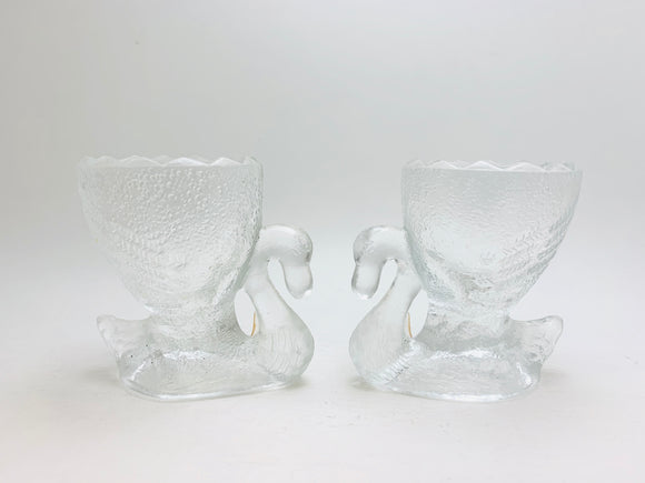 2 Vintage Glass Swan Egg Cups