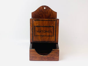Vintage Wood Fireplace Matchstick Holder
