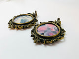 1960’s Italian Mod Dep Ornate Small Oval Framed Prints, Convex Glass