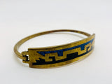 Brass Hook Hinge Bangle Bracelet with Turquoise Stone Inlay
