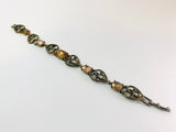 Vintage Antiqued Bronze Heart and Rhinestone Bracelet