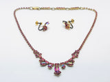 1940’s Lace Dentelle Jay Kel Sterling Silver Pink Rhinestone Necklace and Clip on Earrings Set