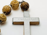 Vintage Wood Bead Wrapped Cross Jerusalem Rosary