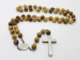 Vintage Wood Bead Wrapped Cross Jerusalem Rosary