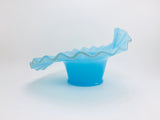1960’s Fenton Blue Satin Milk Glass Ribbon Candy Dish