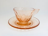 1928-32 Hex Optic “Honeycomb” Jeannette Pink Glass Tea Cup and Saucer