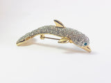 Vintage Dolphin Rhinestone Shoulder Brooch Pin