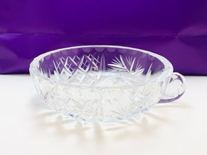 Vintage Bohemian Crystal Star and Pinwheel Nappy Dish, Handled Bowl