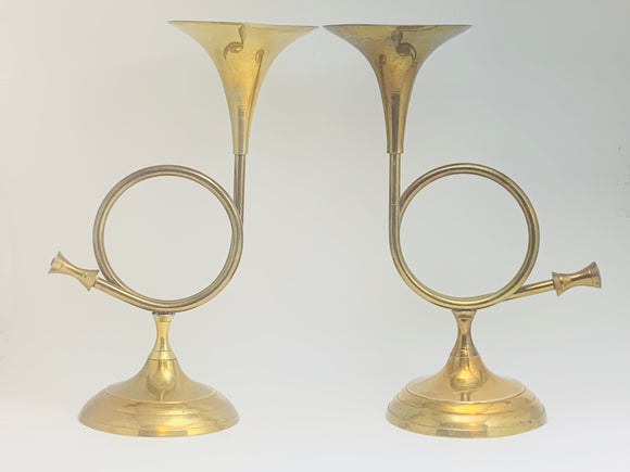 1970’s Decorative Brass French Horn Candlestick Holders