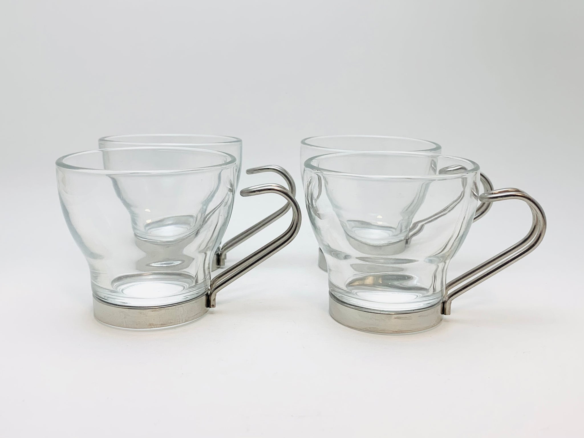 Vintage 3 Vitrosax Italy Glass Espresso Cups Mugs W/stainless Steel Handles  